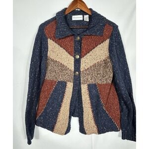 Vintage Alfred Dunner Collared Patchwork Cardigan Western Cozy Boho Aztec Size M